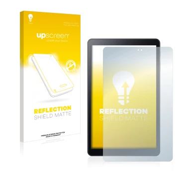 Face avant d’un emballage produit avec le logo de la marque upscreen. À côté, l’appareil Samsung Galaxy Tab A 10.5 2018 LTE es