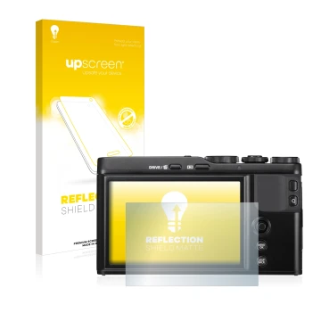 Face avant d’un emballage produit avec le logo de la marque upscreen. À côté, l’appareil Fujifilm XF10 est représenté avec la 