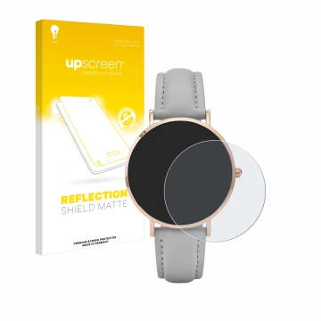 Face avant d’un emballage produit avec le logo de la marque upscreen. À côté, l’appareil Cluse La Boheme (38 mm) est représent