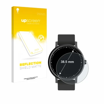 Face avant d’un emballage produit avec le logo de la marque upscreen. À côté, l’appareil Montres (Circulaire, ø: 38.5 mm) est 