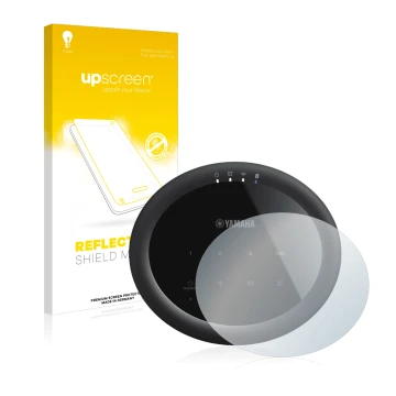 Face avant d’un emballage produit avec le logo de la marque upscreen. À côté, l’appareil Yamaha MusicCast 20 est représenté av