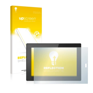 Face avant d’un emballage produit avec le logo de la marque upscreen. À côté, l’appareil Lenovo Tablet 10 (3ème Gen.) est repr