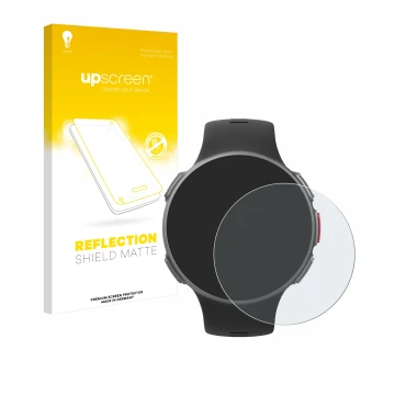 Face avant d’un emballage produit avec le logo de la marque upscreen. À côté, l’appareil Polar Vantage V est représenté avec l