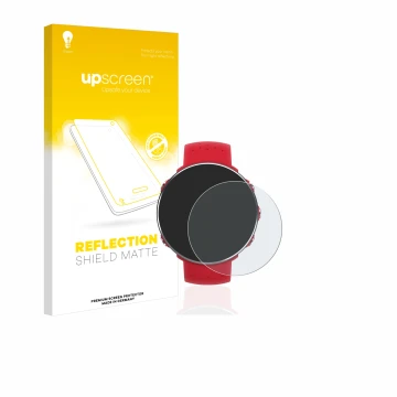 Face avant d’un emballage produit avec le logo de la marque upscreen. À côté, l’appareil Polar Vantage M est représenté avec l