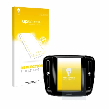 Face avant d’un emballage produit avec le logo de la marque upscreen. À côté, l’appareil Volvo XC40 Sensus Connect 8.7