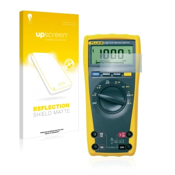 Face avant d’un emballage produit avec le logo de la marque upscreen. À côté, l’appareil Fluke MultiMeter 175 est représenté a
