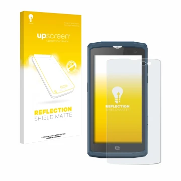 Face avant d’un emballage produit avec le logo de la marque upscreen. À côté, l’appareil Crosscall Core X3 est représenté avec