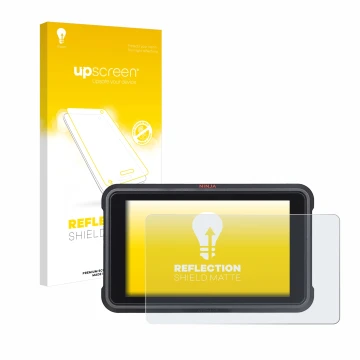 Face avant d’un emballage produit avec le logo de la marque upscreen. À côté, l’appareil Atomos Ninja V est représenté avec la