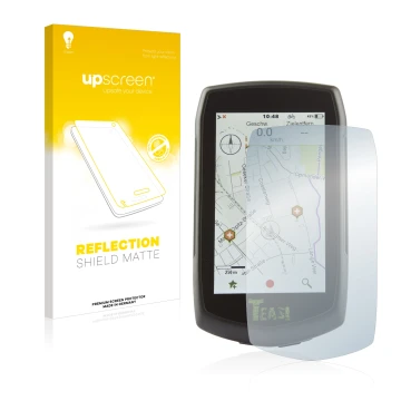 Face avant d’un emballage produit avec le logo de la marque upscreen. À côté, l’appareil A-Rival Teasi One4 est représenté ave