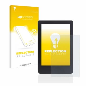 Face avant d’un emballage produit avec le logo de la marque upscreen. À côté, l’appareil Tolino Shine 3 est représenté avec la