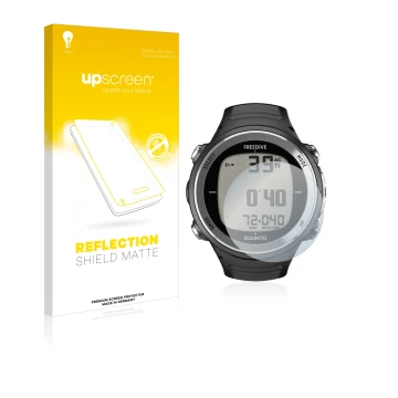 Face avant d’un emballage produit avec le logo de la marque upscreen. À côté, l’appareil Suunto D4F est représenté avec la pro