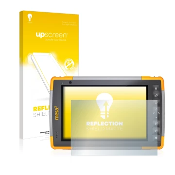 Face avant d’un emballage produit avec le logo de la marque upscreen. À côté, l’appareil Juniper Systems Mesa 2 Rugged Tablet 