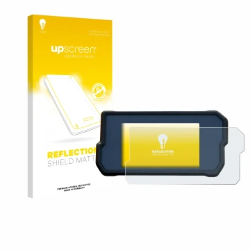 Face avant d’un emballage produit avec le logo de la marque upscreen. À côté, l’appareil KTM 390 Duke 2017 est représenté avec