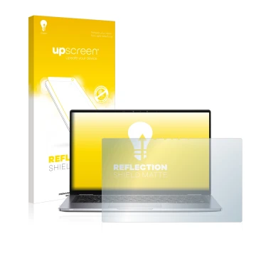 Face avant d’un emballage produit avec le logo de la marque upscreen. À côté, l’appareil Dell Latitude 7400 2-in-1 est représe