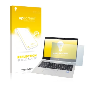 Face avant d’un emballage produit avec le logo de la marque upscreen. À côté, l’appareil HP EliteBook 830 G5 Non-Touch est rep