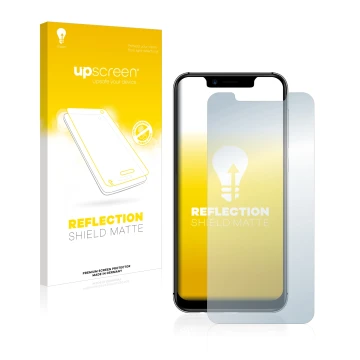 Face avant d’un emballage produit avec le logo de la marque upscreen. À côté, l’appareil Umidigi A3 Pro est représenté avec la
