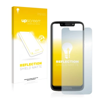 Face avant d’un emballage produit avec le logo de la marque upscreen. À côté, l’appareil Motorola Moto G7 Play est représenté 