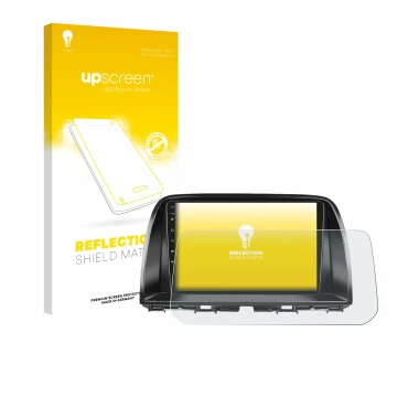 Face avant d’un emballage produit avec le logo de la marque upscreen. À côté, l’appareil Mazda CX-5 2017 Infotainment System e