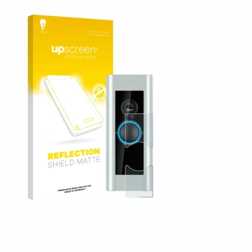 Face avant d’un emballage produit avec le logo de la marque upscreen. À côté, l’appareil Ring Video Doorbell Pro (Version 2) e
