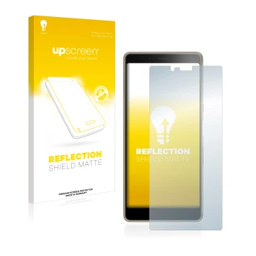 Face avant d’un emballage produit avec le logo de la marque upscreen. À côté, l’appareil Sony Xperia L3 est représenté avec la