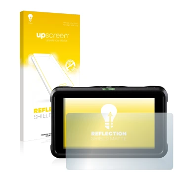 Face avant d’un emballage produit avec le logo de la marque upscreen. À côté, l’appareil Atomos Shinobi est représenté avec la