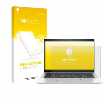 Face avant d’un emballage produit avec le logo de la marque upscreen. À côté, l’appareil HP EliteBook x360 1030 G3 est représe