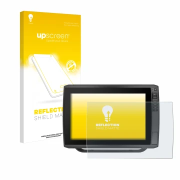 Face avant d’un emballage produit avec le logo de la marque upscreen. À côté, l’appareil Garmin ECHOMAP Ultra 122sv est représ