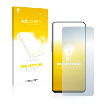 Face avant d’un emballage produit avec le logo de la marque upscreen. À côté, l’appareil Oppo Reno 5G est représenté avec la p