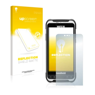 Face avant d’un emballage produit avec le logo de la marque upscreen. À côté, l’appareil Handheld Nautiz X6 est représenté ave