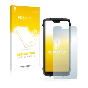 Face avant d’un emballage produit avec le logo de la marque upscreen. À côté, l’appareil Blackview BV9700 Pro est représenté a