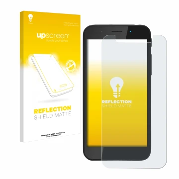 Face avant d’un emballage produit avec le logo de la marque upscreen. À côté, l’appareil Shiftphones Shift5me est représenté a