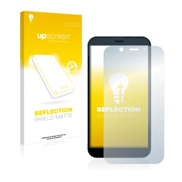 Face avant d’un emballage produit avec le logo de la marque upscreen. À côté, l’appareil Shiftphones Shift6m est représenté av