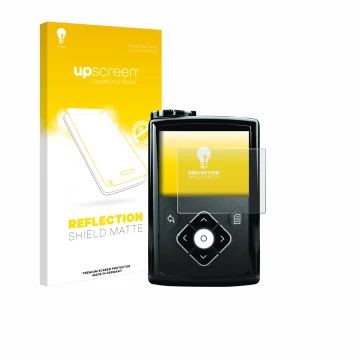 Face avant d’un emballage produit avec le logo de la marque upscreen. À côté, l’appareil Medtronic Minimed 640G est représenté