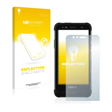 Face avant d’un emballage produit avec le logo de la marque upscreen. À côté, l’appareil Cyrus CS45 XA est représenté avec la 