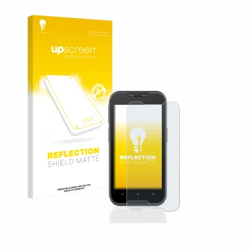 Face avant d’un emballage produit avec le logo de la marque upscreen. À côté, l’appareil Datalogic Memor 10 est représenté ave