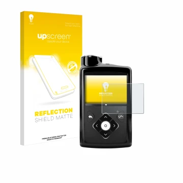 Face avant d’un emballage produit avec le logo de la marque upscreen. À côté, l’appareil Medtronic Minimed 670G est représenté