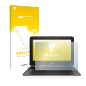Face avant d’un emballage produit avec le logo de la marque upscreen. À côté, l’appareil HP ProBook x360 11 G3 est représenté 