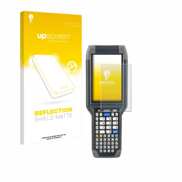 Face avant d’un emballage produit avec le logo de la marque upscreen. À côté, l’appareil Honeywell Dolphin CK65 est représenté