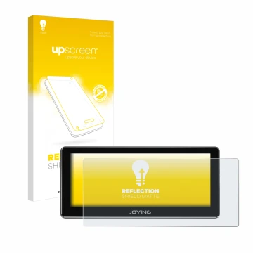 Face avant d’un emballage produit avec le logo de la marque upscreen. À côté, l’appareil Joying 4G Car Radio 8.8