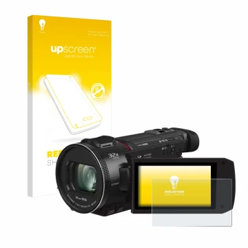 Face avant d’un emballage produit avec le logo de la marque upscreen. À côté, l’appareil Panasonic HC-VXF11 est représenté ave