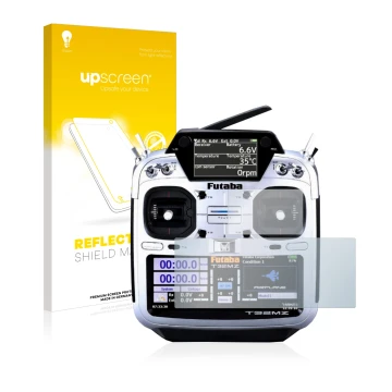 Face avant d’un emballage produit avec le logo de la marque upscreen. À côté, l’appareil Robbe Futaba T32MZ est représenté ave