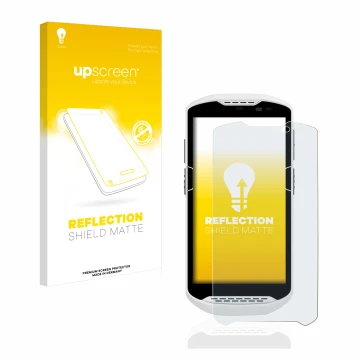 Face avant d’un emballage produit avec le logo de la marque upscreen. À côté, l’appareil Zebra TC57 est représenté avec la pro