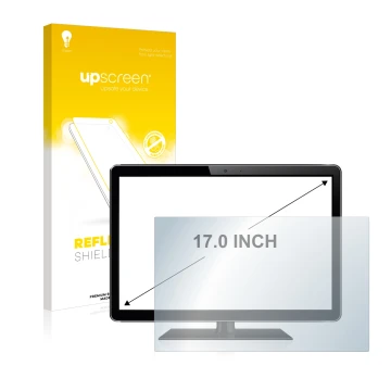 Face avant d’un emballage produit avec le logo de la marque upscreen. À côté, l’appareil est représenté avec la protection d’é