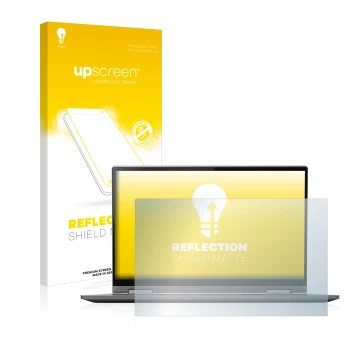 Face avant d’un emballage produit avec le logo de la marque upscreen. À côté, l’appareil Lenovo Yoga C740 14