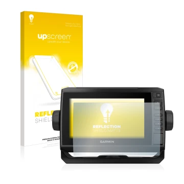 Face avant d’un emballage produit avec le logo de la marque upscreen. À côté, l’appareil Garmin ECHOMAP UHD 72cv est représent