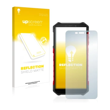 Face avant d’un emballage produit avec le logo de la marque upscreen. À côté, l’appareil Ulefone Armor X5 est représenté avec 