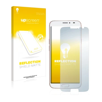 Face avant d’un emballage produit avec le logo de la marque upscreen. À côté, l’appareil Doro 8080 est représenté avec la prot