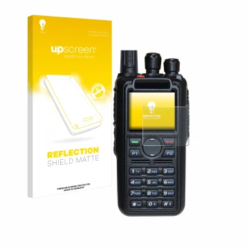 Face avant d’un emballage produit avec le logo de la marque upscreen. À côté, l’appareil AnyTone AT-D878UV Plus est représenté