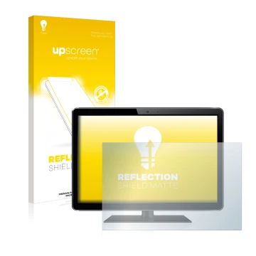 Face avant d’un emballage produit avec le logo de la marque upscreen. À côté, l’appareil est représenté avec la protection d’é