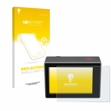 Face avant d’un emballage produit avec le logo de la marque upscreen. À côté, l’appareil Akaso V50 Elite est représenté avec l